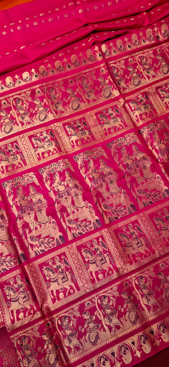 Figure motif 2000 buta Swarnachari saree in Rani pink color Figure motif 2000 buta Swarnachari saree in Rani pink color