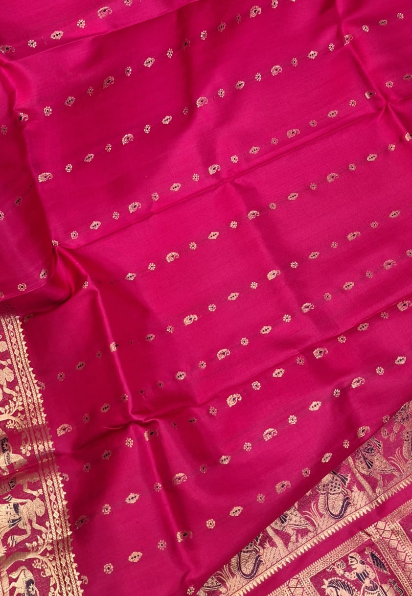 Figure motif 2000 buta Swarnachari saree in Rani pink color Figure motif 2000 buta Swarnachari saree in Rani pink color