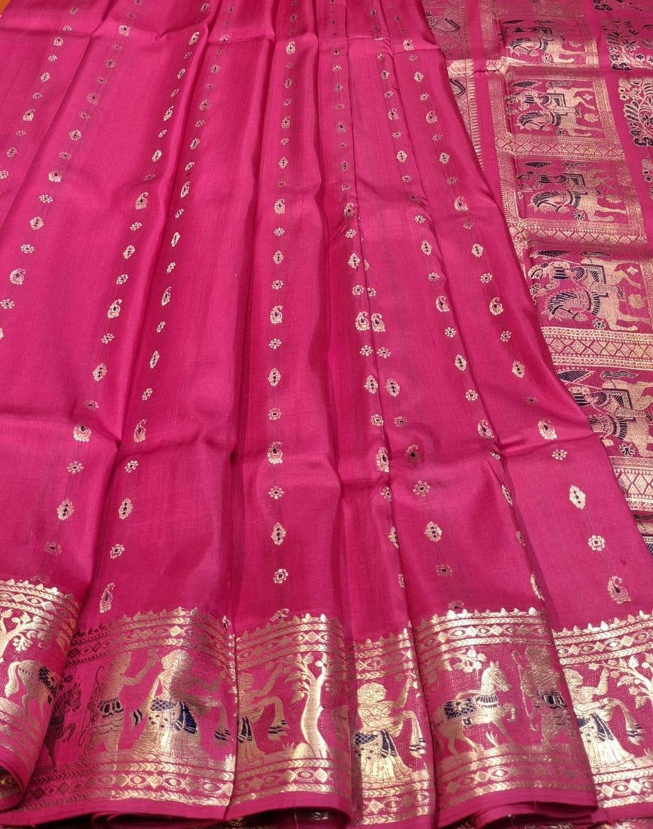 Figure motif 2000 buta Swarnachari saree in Rani pink color Figure motif 2000 buta Swarnachari saree in Rani pink color