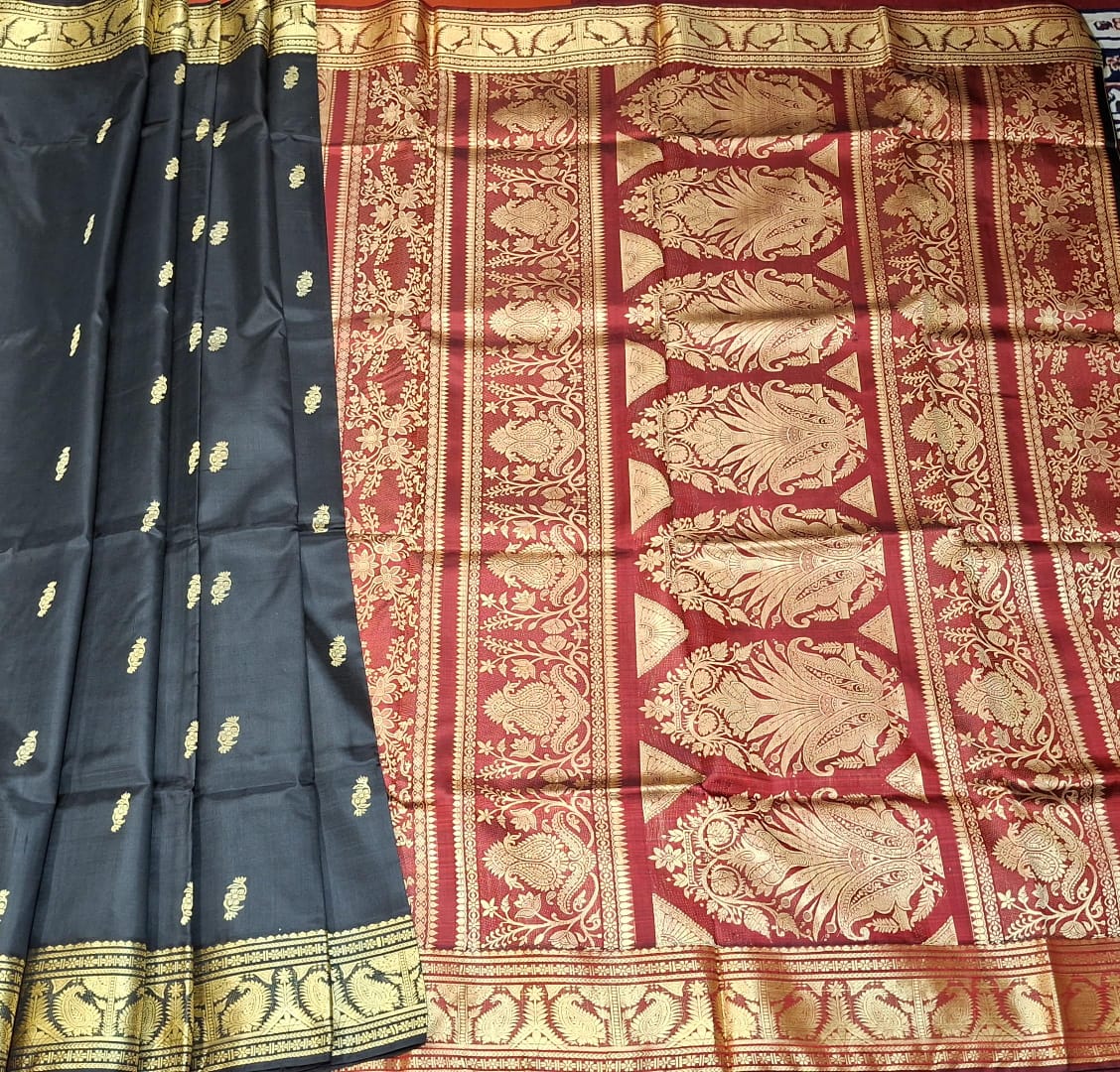 Kadambori black and red color pure Mulberry silk Baluchari