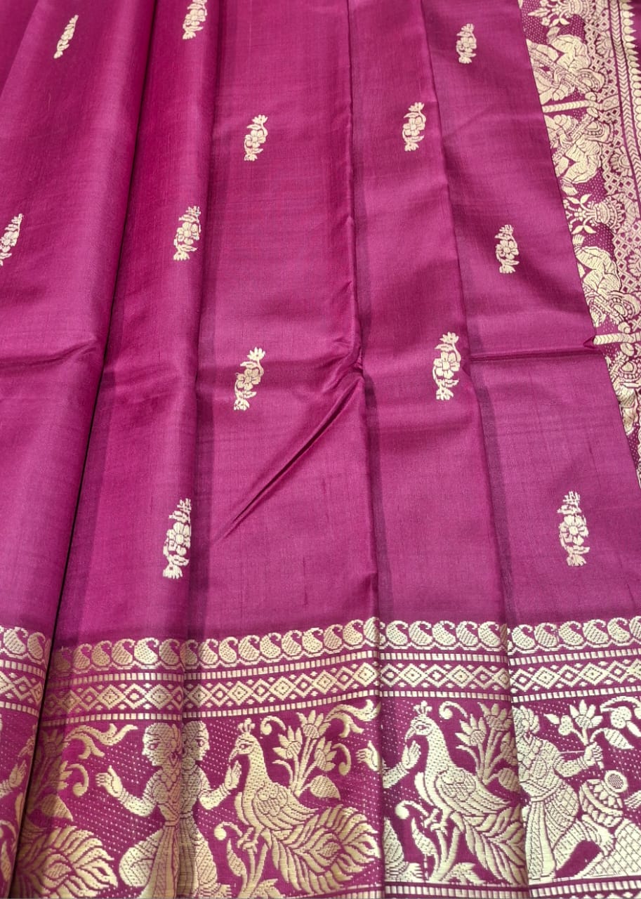 Magenta body color with red motif pure Mulberry silk Baluchari saree Magenta body color with red motif pure Mulberry silk Baluchari saree