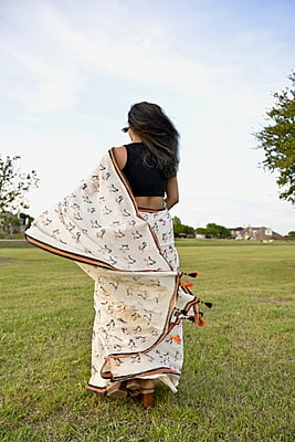 Ivory color Penguin hand Block printed saree Ivory color Penguin hand Block printed saree