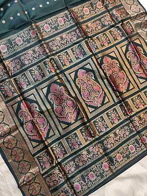 Black Swarnachari with pink meena in the pallu Black Swarnachari with pink meena in the pallu