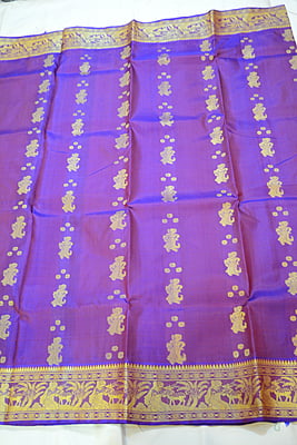 Blue pink dual tone pure katan silk Baluchari
