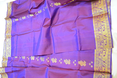 Blue pink dual tone pure katan silk Baluchari