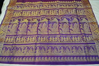 Blue pink dual tone pure katan silk Baluchari