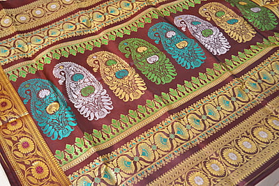 Chocolate pure Katan silk Semi revival Baluchari