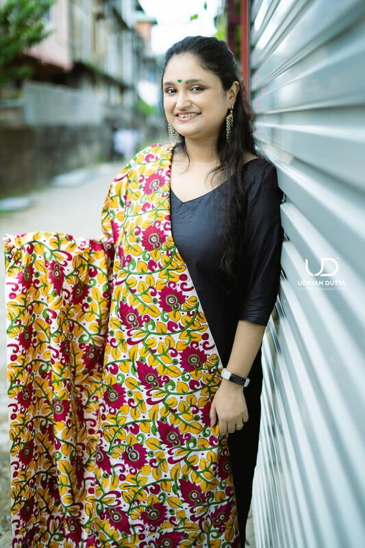 Multicolor block print pure katan dupatta
