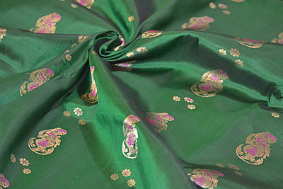 Green figure motif pure katan silk Swarnachari saree