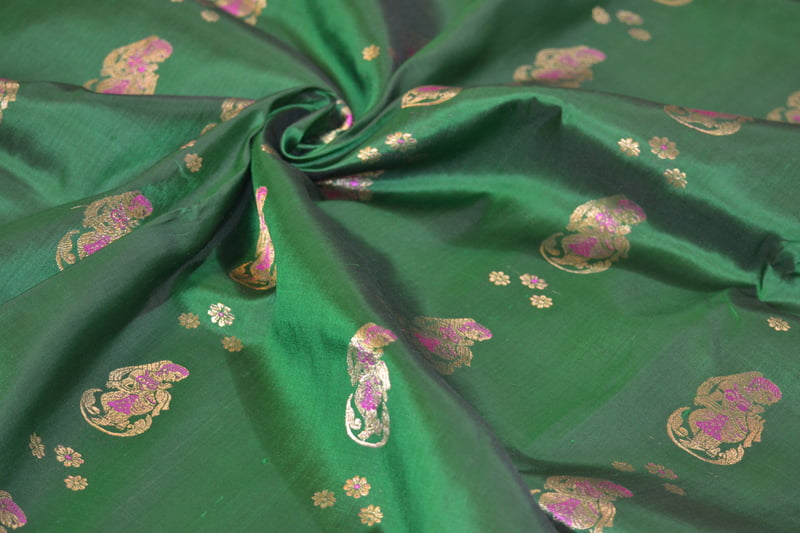 Green figure motif pure katan silk Swarnachari saree