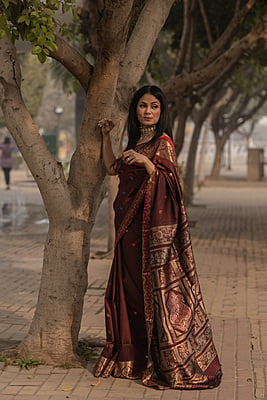 chocolate brown color Banalata pure katan silk semi Revival Swarnachari chocolate brown color Banalata pure katan silk semi Revival Swarnachari