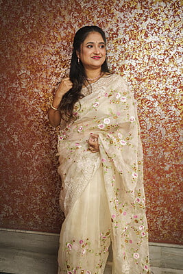 Ivory white pure Organza saree Ivory white pure Organza saree