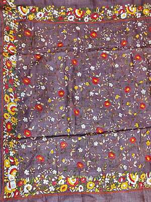 Jamun color hand crafted Parsi embroidery on pure desi Tassar Jamun color hand crafted Parsi embroidery on pure desi Tassar