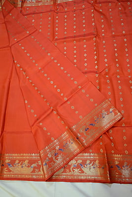 Orange 2000 buta pure katan silk Swarnachari saree