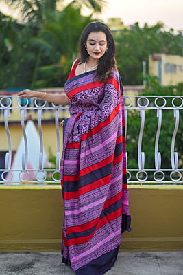 Peri Peri bur hand blocked pure mulberry silk saree