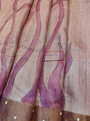 Rose pink and ivory pure tassar hand embroidered katdana work saree Rose pink and ivory pure tassar hand embroidered katdana work saree