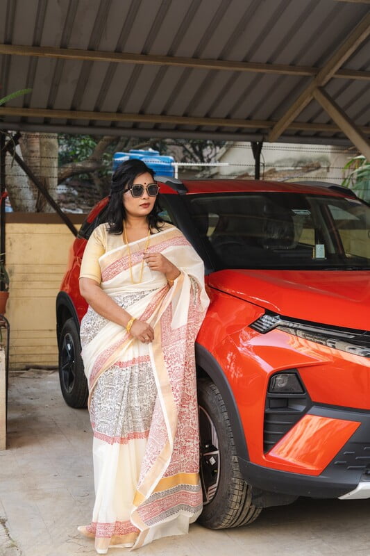 Ivory multicolor block cotton saree Ivory multicolor block cotton saree