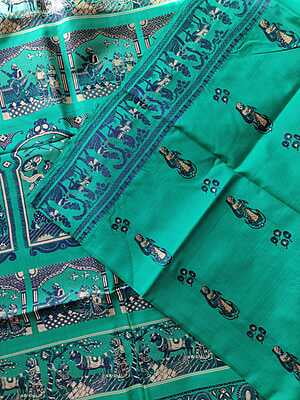 Sea green color meena work pure Mulberry silk Baluchari
