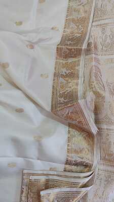 White color pure katan silk Baluchari White color pure katan silk Baluchari